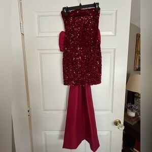 Red Sequin Strapless Gown